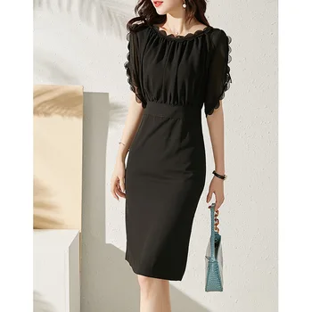 

Summer Elegant Chiffon Stitching Slim Waist Dress Women Party Dress