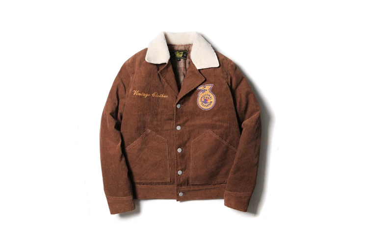 Brown SauceZhan хлопковый костюм FFA американская сельскохозяйственная Association куртка вельвет вышивка овечья шерсть ретро куртка зимнее пальто для мужчин - Цвет: Brown