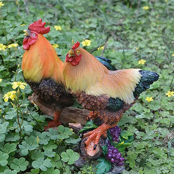 

SET COCK HEN SMALL POT GARDEN DECORATION TABLE AND COUNTER DECORATION RESIN CRAFT BORN SCULPTURES ROOM