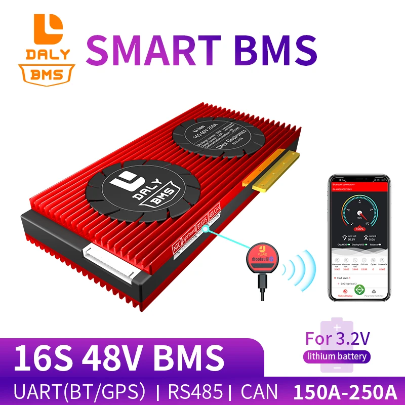 Аккумулятор Daly Smart BMS 16S 48 В LiFepo4 150 А 200 250 Bluetooth + 485 к USB устройству CAN NTC UART для