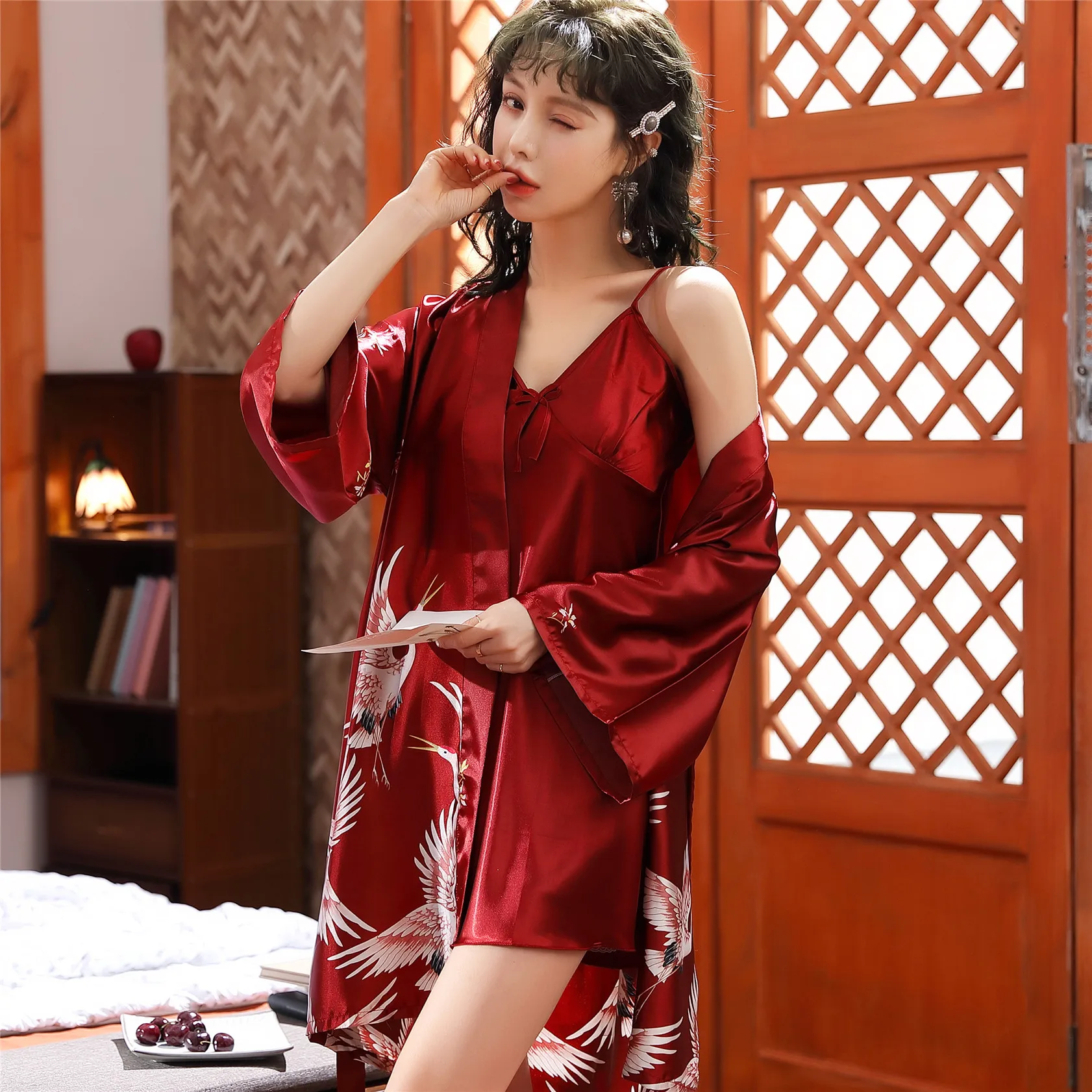 Men Luxury Print Lounge Sleepwear Faux Silk Nightwear Men Comfort Silky Bathrobes Noble Dressing Gown Men Sleep Robes Couples