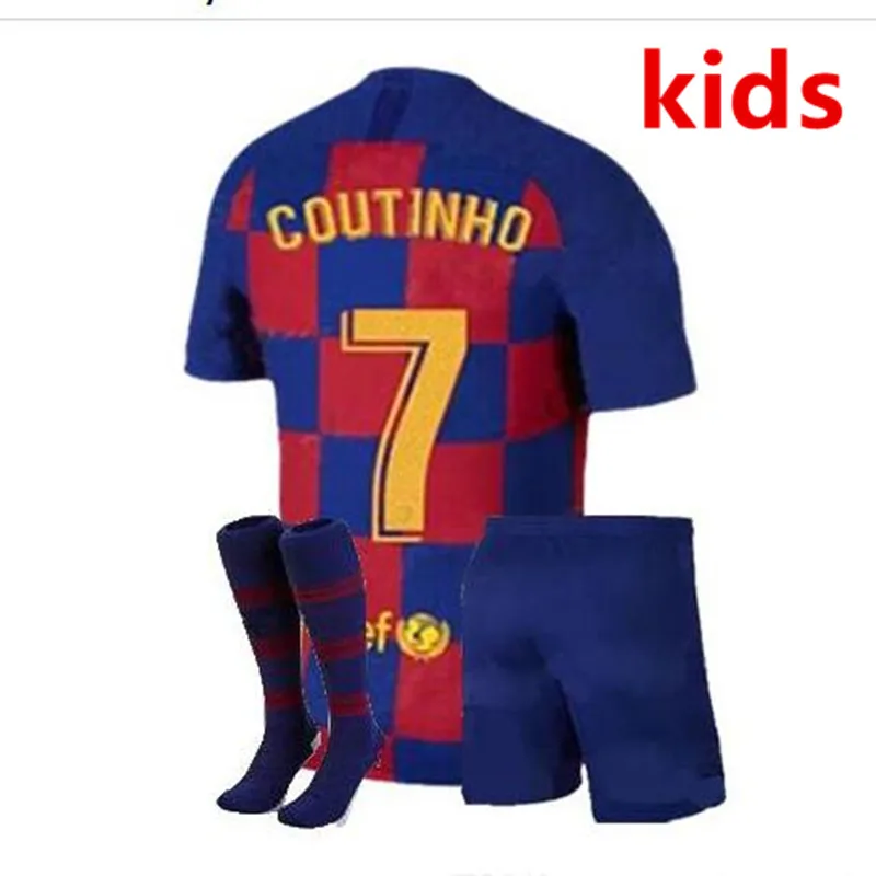 19, 20, Детский комплект, Barcaed Jersey soccer La Liga, детский костюм+ носки, SUAREZ COUTINHO ARTHUR DE LIGT DE JONG barelonaea, Детская футболка - Цвет: kids