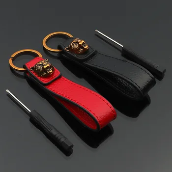

Tiger Head Logo Leather Metal Keychain Auto Waist Gold Leather Key Chain Keyfob Keyrings Keyholder for Car Key Man's Gift