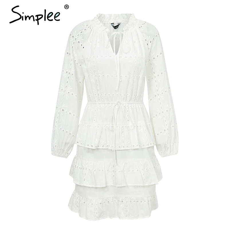 Летнее белое платье Simplee для женщин элегантное с дырочками оборками и вышивкой
