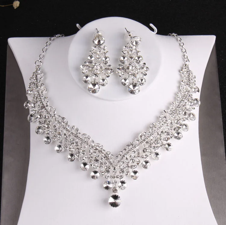 Baroque Luxury Crystal Beads Bridal Jewelry Sets Rhinestone Tiaras Crown Necklace Earrings Wedding African Beads Jewelry Set bridal jewelry sets crystal jewelry sets