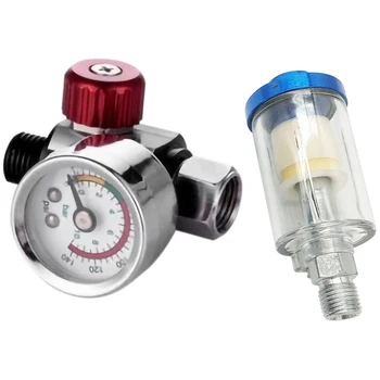 

Air Regulator Gauge & In-Line Water Trap Filter Tool for HVLP Spray Tool Adjustment Pressure Paint