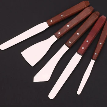 

5pcs/Set Metal Spatula Set Oil Painting Paint Scrapers Artist Painting Accessories Calligraphy Palette Knifes With Wooden Handle