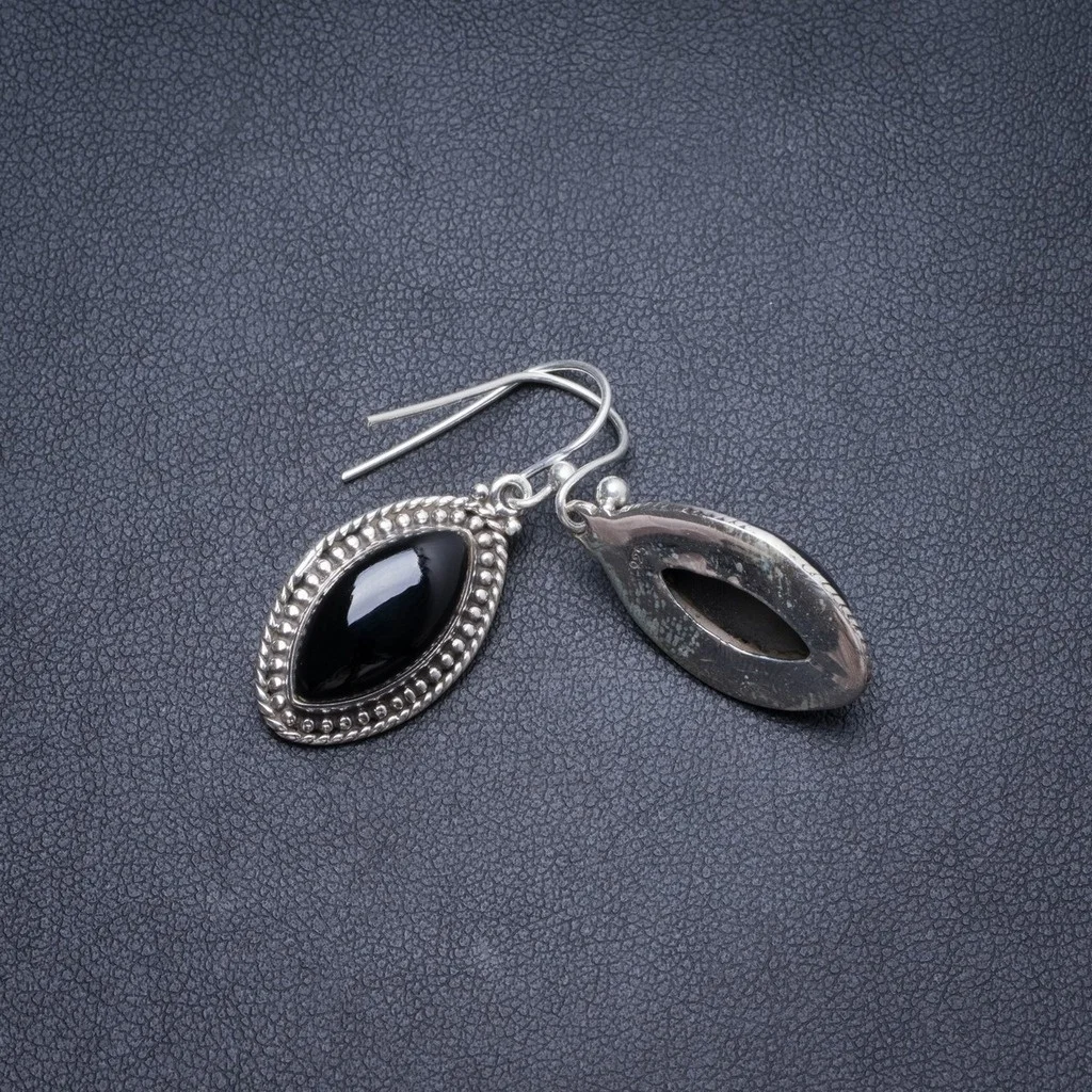 

Natural Black Onyx Handmade Unique 925 Sterling Silver Earrings 1.25" Y2640