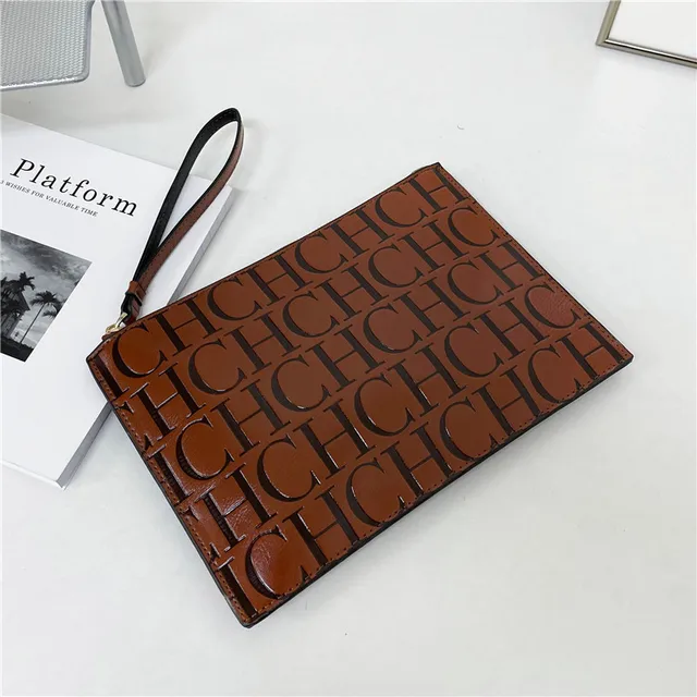 2021 New Luxury Brand CH Clutch Unisex High-quality CH Letter Pattern Clutch luxury envelope leather business clutch purse The first brown
