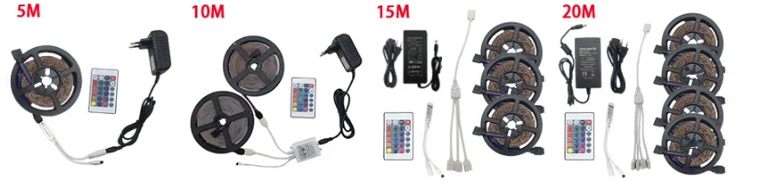 Светодиодный светильник 2835 SMD RGB лента 5 м 10 м 15 м 20 м DC12V 3528 5050 Гибкая RGB Светодиодная лента e лента Диод+ WiFi контроллер+ адаптер