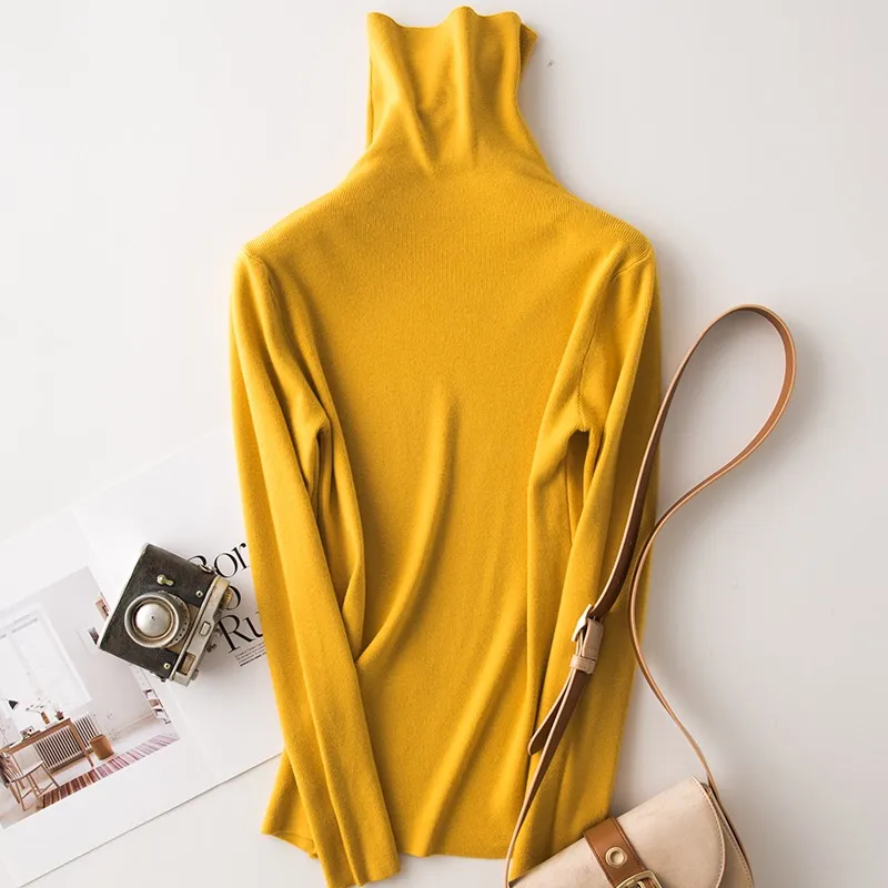 Women's Heap Turtleneck Full Needle Pullover Sweater Viscose Blend Base Model Winter Solid Female Jumper Colors#900 - Цвет: 08 Turmeric