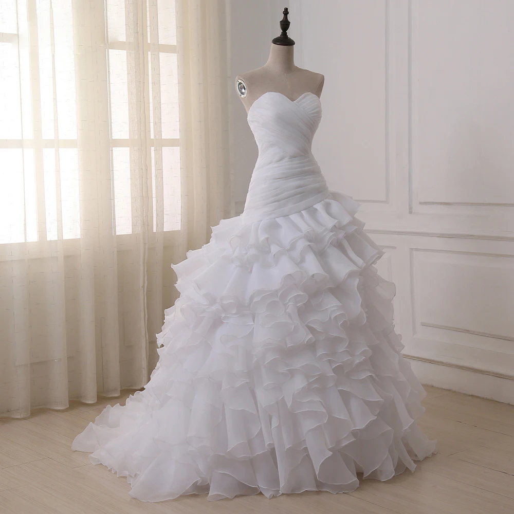 Eleagnt Mermaid Wedding Dresses Customized Sweetheart Sleeveless Pleats Ruffled Organza Bridal Gowns Vestidos de Novia 4