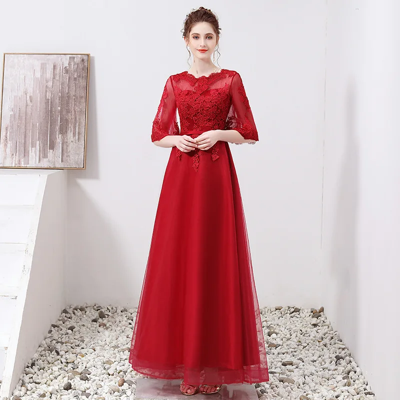 

2019 Real Cocktail Dress Vestido De Festa Spring 2020 Bride's Toast New Long Thin Belly Covering Wedding Evening Dress Female