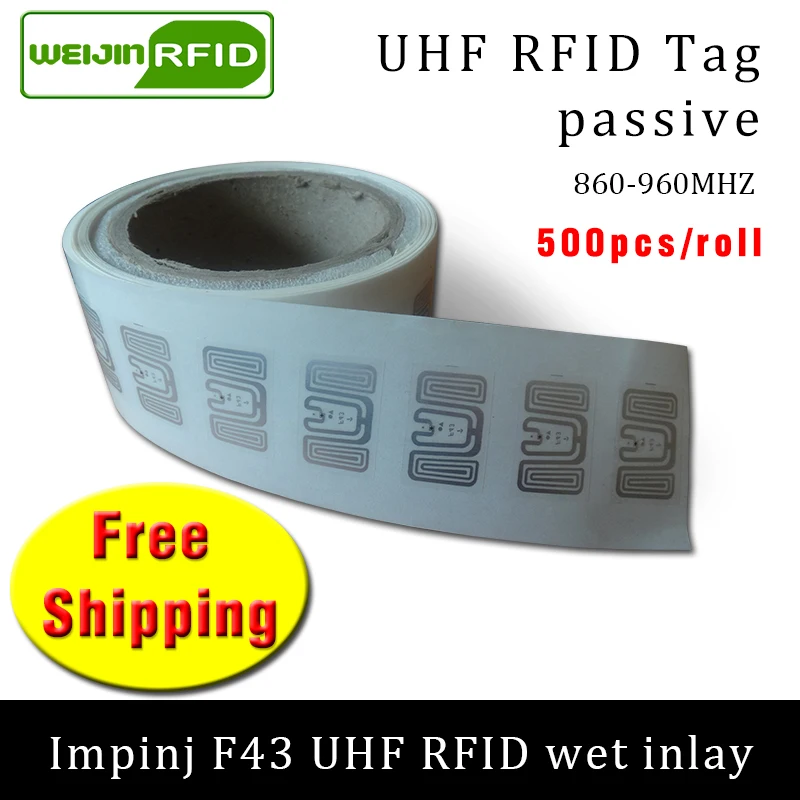 RFID метка UHF наклейка Impinj F43 EPC 6C влажная инкрустация 915mhz868mhz860 960MHZ 500 шт. Бесплатная