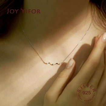 

Real 925 Sterling Silver curve line Geometric Round Choker Necklace For Fashion Women Minimalist Fine Jewelry Cute Accessories