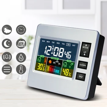 LCD Indoor Digital Thermometer Hygrometer Alarm Clock Calendar Weather Station Desk Clock Temperature Humidity Meter Clock new abs multi functions digital desk pen pencil holder display lcd alarm clock thermometer