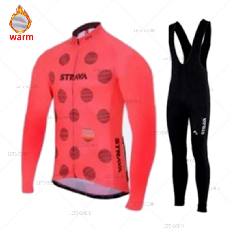 STRAVA флисовый теплый мужской комплект из Джерси для велоспорта 2019 велосипедная