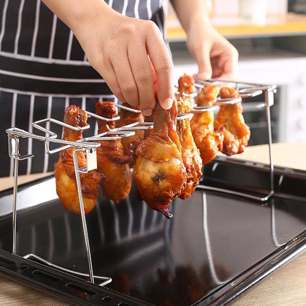 Air Fryer Vertical Rack Skewer Stand Stainless Steel Vertical Barbecue Skewers Stand BBQ Skewer Chicken Kabobs