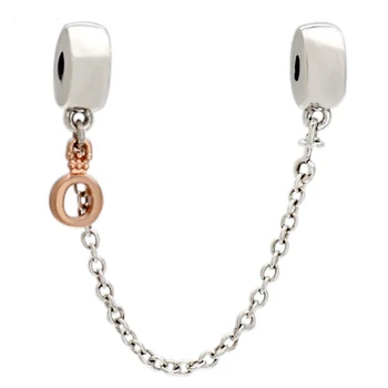 

New 925 Sterling Silver Bead Charm Rose Gold Dangling Crown O Safety Chain Beads Fit Bracelet Bangle Diy Jewelry