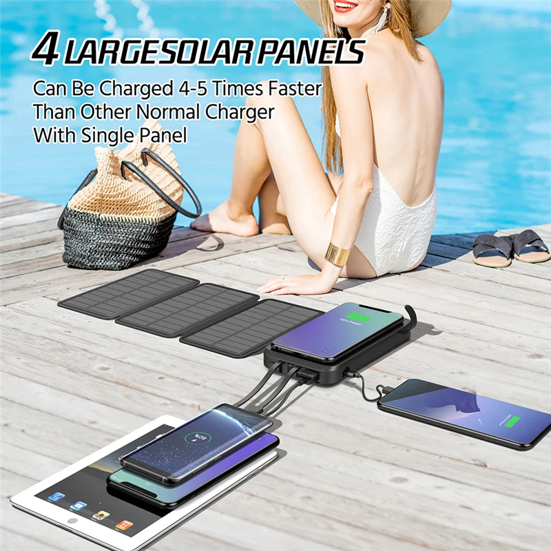 wireless power bank Fast Qi Wireless Charger Solar Power Bank 43800mAh Built in Cable PD 20W Fast Charger for iPhone 13 12 Samsung Xiaomi Powerbank portable cell phone charger