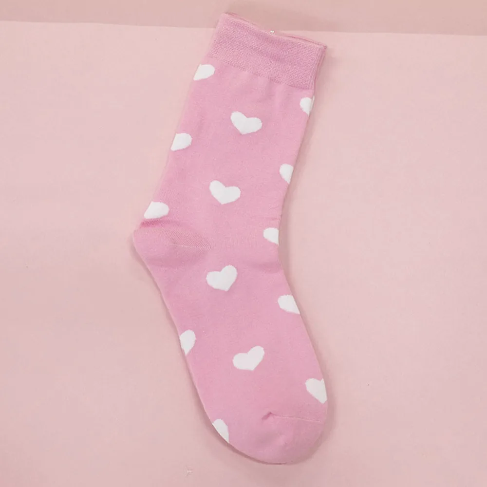1 пара, милые короткие носки с принтом сердца, женские длинные дышащие повседневные хлопковые удобные носки - Цвет: pink