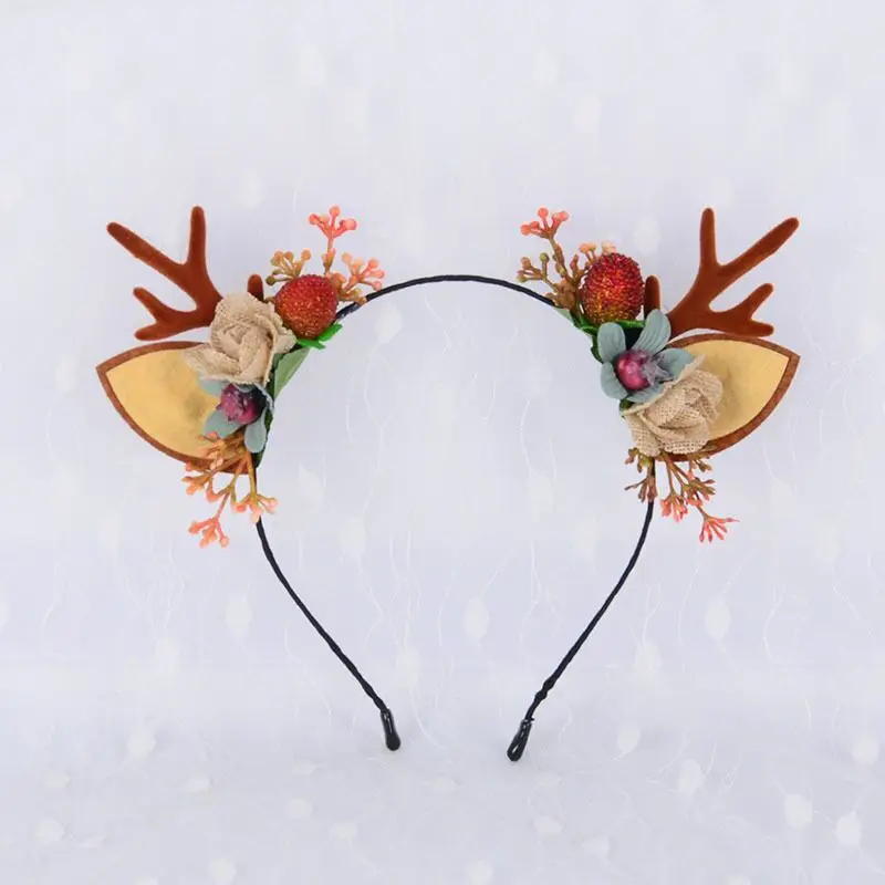 LED Reindeer Antlers Headband Christmas Deer Ear Flower Illuminate Crown Hair Clip Party Hairband Wedding Jewelry Gift
