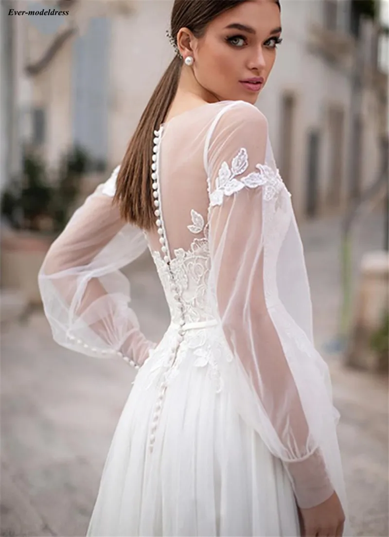 Vestido De Noiva, свадебные платья с длинным рукавом,, кружевные аппликации, длина до пола, Длинные свадебные платья, платья невесты, Robe De Mariee