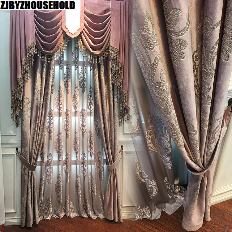 High Grade Velvet Gilded Window Curtains for Living Room Purple Color Window Curtains for Tulle Bedroom Blackout Curtains High Grade Velvet Gilded Window Curtains for Living Room Purple Color Window Curtains for Tulle Bedroom Blackout Curtains
