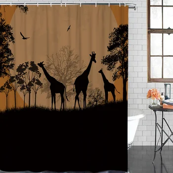

Bathroom Curtain Prairie Trees And Giraffes Waterproof Fabric Shower Curtain Home Decoration Bathroom Shower Curtain