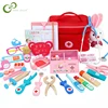Kids Wooden Doctor Toy Set Simulation Family Doctor Nurse Medical Kit Pretend Play Hospital Medicine Accessorie Children Toy ZXH 1