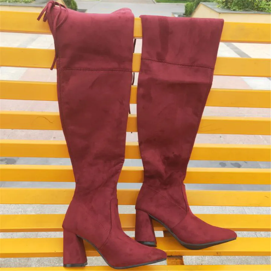 

heels high Overknee Elastic Slope Woman Flat Bottom Long boots Increase