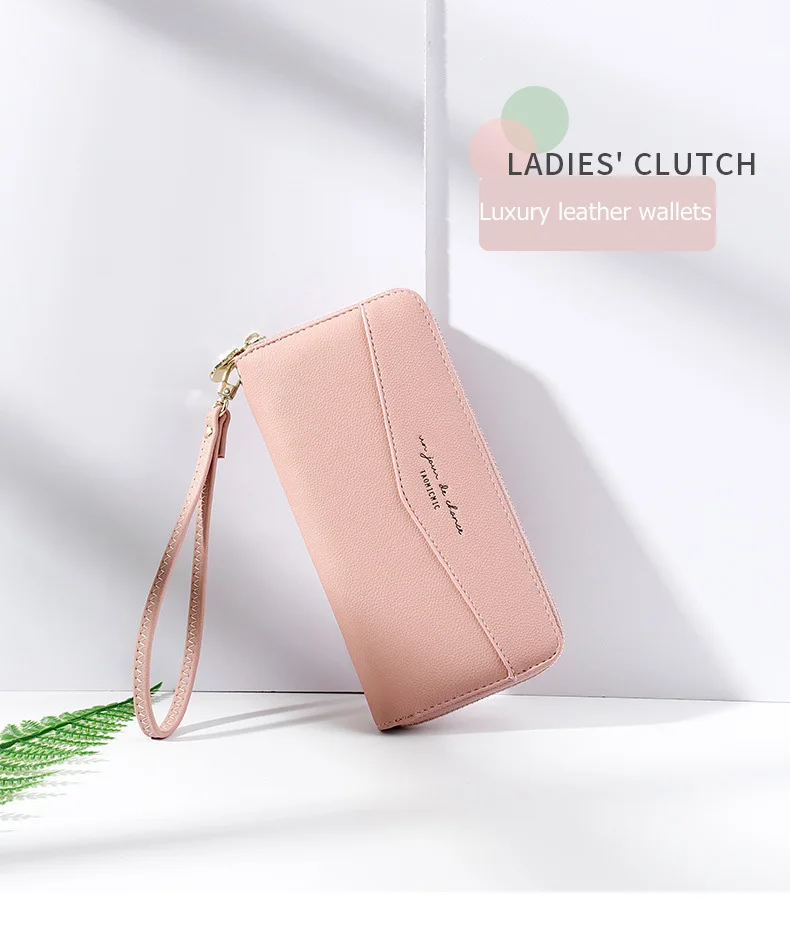 Essential Leather Wallets for Women 2019 Slim Continental Handy Wallet Black Pink Large Capacity Money Organizer wallets Clutch (1)