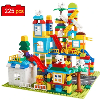 

225pcs Building Blocks Park Compatible Duploed Train Town Model Plastic Funnel Slide Blocks Children's Educational Toys Gift