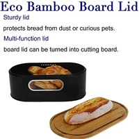 Vintage Black Bread Bin with Bamboo Cutting Board, 1