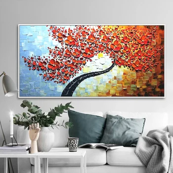 

Arthyx Hand Painted Knife Tree Flowers Oil Paintings On Canvas Abstract Pop Posters Art Wall Pictures For Living Room Home Decor