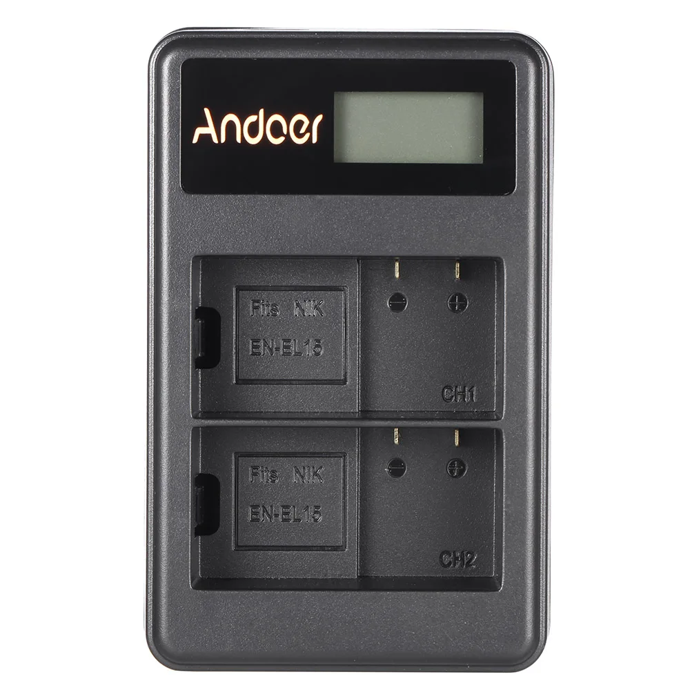 Andoer EN-EL15 Перезаряжаемые светодиодный Дисплей Li-Ion Батарея Зарядное устройство пакет 2-Slot USB набор кабелей for7.2V-7,4 V ионно-литиевая Батарея