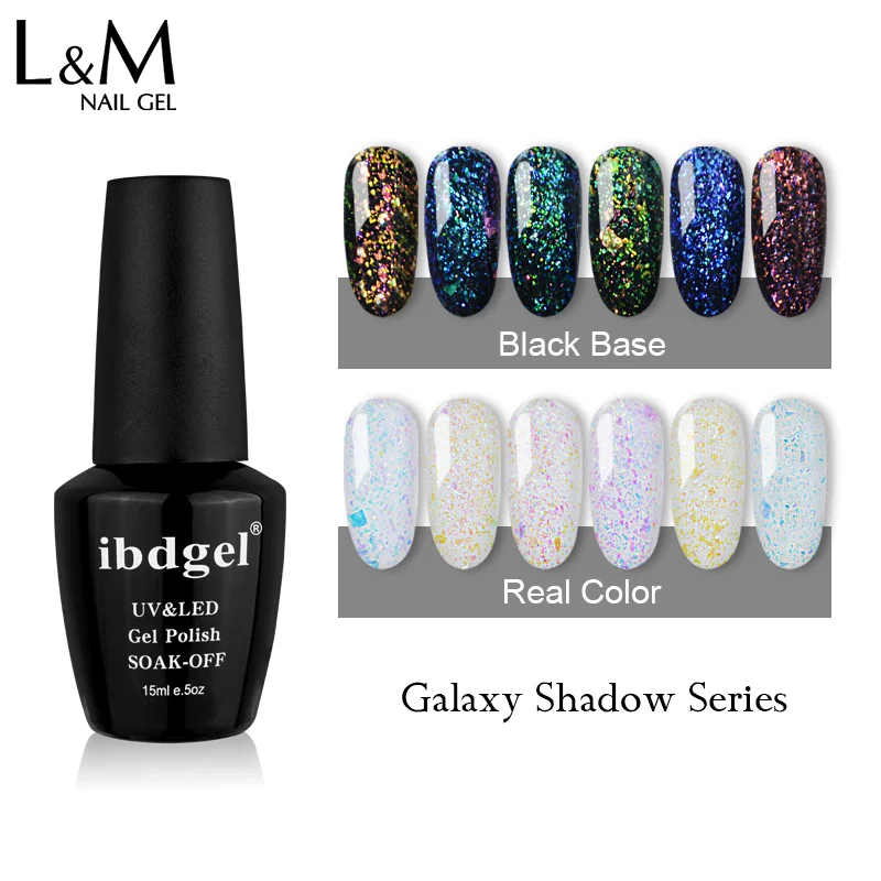 12 шт./лот ibdgel черный bottler Galaxy Shadow серии УФ замочить от алмазные ногти гель голографический лак сияющий блеск