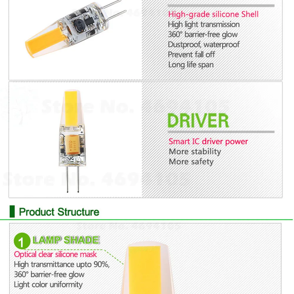 6pcs 3W Dimmable G4 LED Lamps DC AC 12V COB Bulb Chandelier White Light