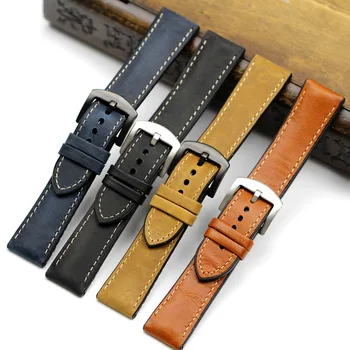 

Rubber + Leather Watch Strap 20 22MM Men's Cowhide Soft Breathable Rubber Retro Genuine Leather Watch Bracelet