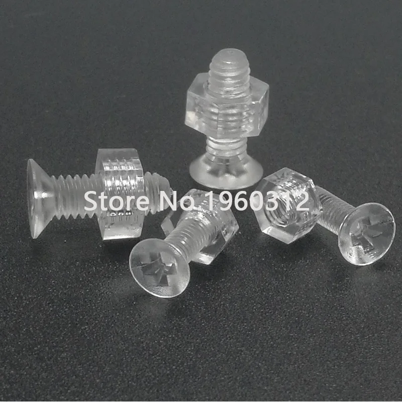 

Free shipping 50sets with hex nut and plastic screws PC transparent screws, Phillips Cross countersunk head, flat head Screw