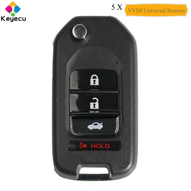 KEYECU 5 шт. Xhorse Английская версия для Honda ТИП универсальный дистанционный ключ с 4 кнопками-FOB для VVDI ключа инструмента VVDI2 провода XKHO04EN