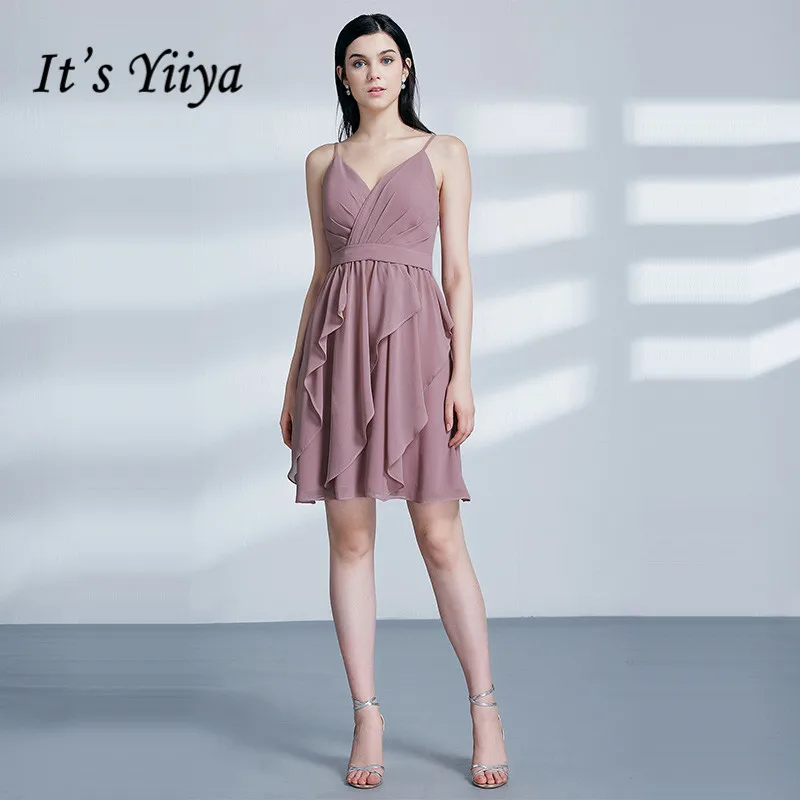 Это Yiiya платье для выпускного вечера шифоновое ТРАПЕЦИЕВИДНОЕ платье без рукавов с бретельками женские вечерние платья с v-образным вырезом для выпускного вечера es C444