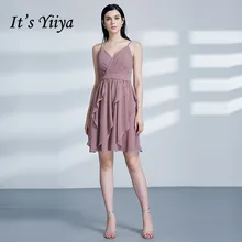 Это Yiiya платье для выпускного вечера шифоновое ТРАПЕЦИЕВИДНОЕ платье без рукавов с бретельками женские вечерние платья с v-образным вырезом для выпускного вечера es C444