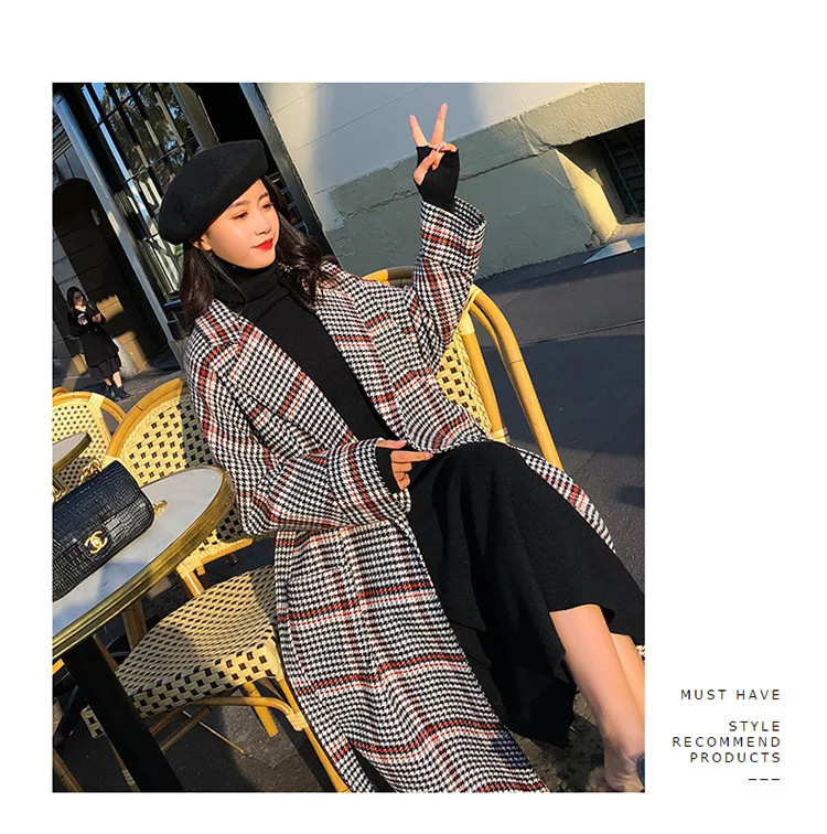 Осенне-зимнее шерстяное пальто нового стиля для фотосессии, шерстяная куртка средней длины с изображением тысячи птиц