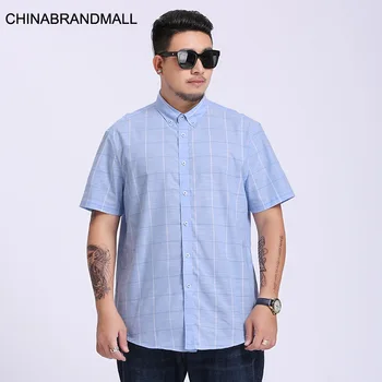 

Men Plus Fat Plus Size Short Sleeve Shirt Young Men Fat Man Leisure Grid Short Sleeve Shirt
