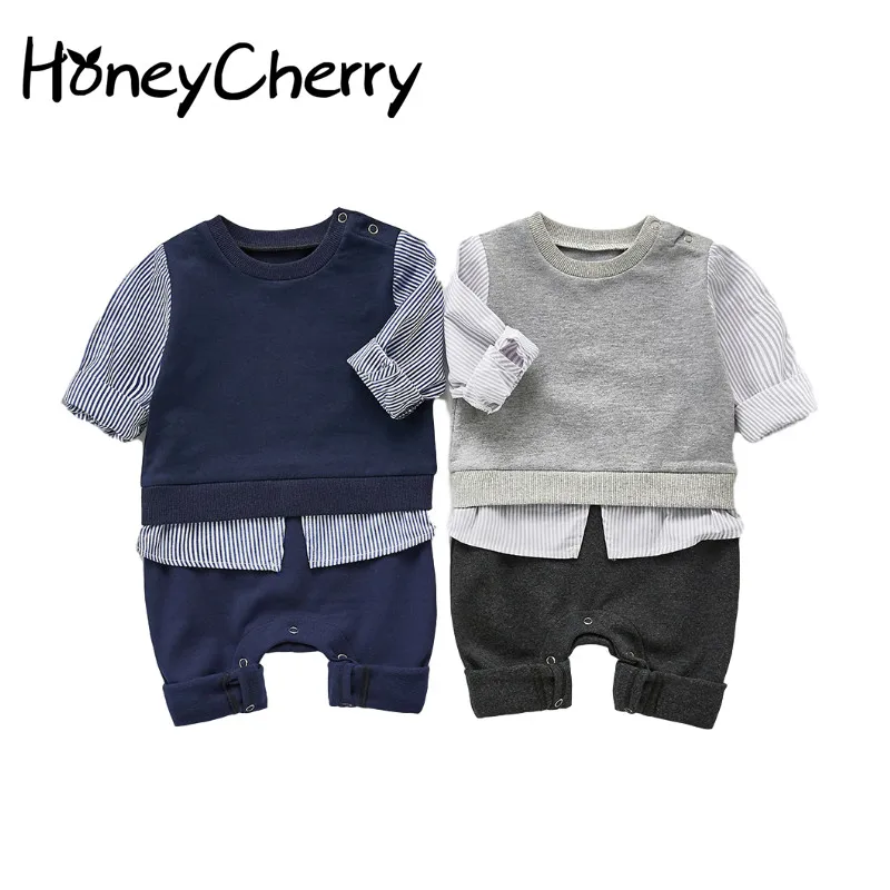 Осенний комбинезон для мальчиков HoneyCherry Красивый Полосатый цельный костюм