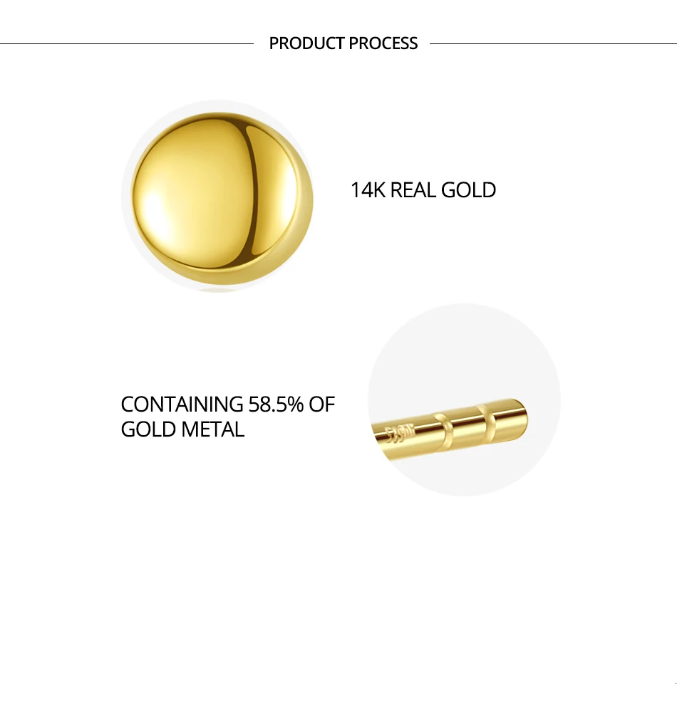 CZCITY, Настоящее 14 К золото, простые круглые серьги-гвоздики для женщин, юбилей, желтое золото, хорошее ювелирное изделие, подарок Au585 Brincos E14121