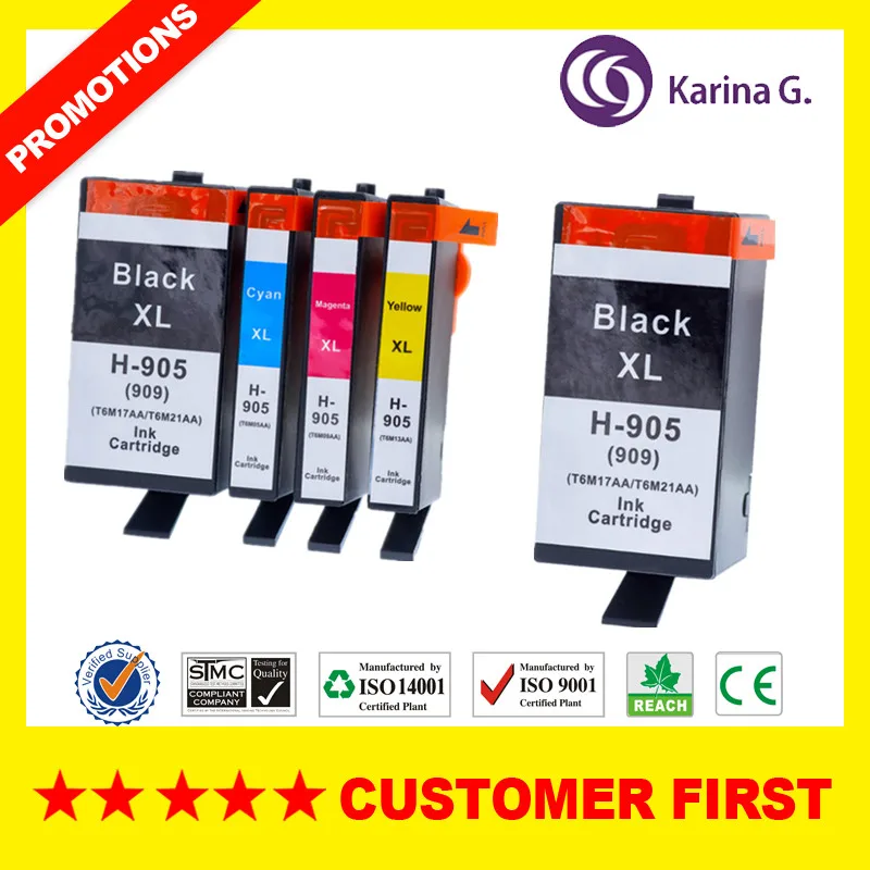 1Set Plus 1PCS BK Совместимый чернильный картридж для hp 905 hp 905 hp 909, подходит для Officejet Pro 6960 6970 6950 6956 и т. Д - Цвет: 1Set Plus 1PCS BK