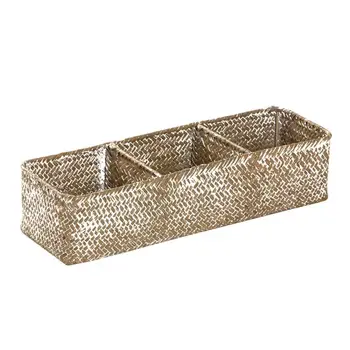

1 Pc Storage Basket Handmade 3-Slot Natural Desktop Knitting Storage Box Makeup Holder For Bathroom Bedroom Office