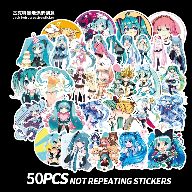 50 Hatsune Miku Kawaii японский аниме стикер pegatinas Граффити стикер чемодан автомобиля стикер водонепроницаемый стикер для канцелярских товаров